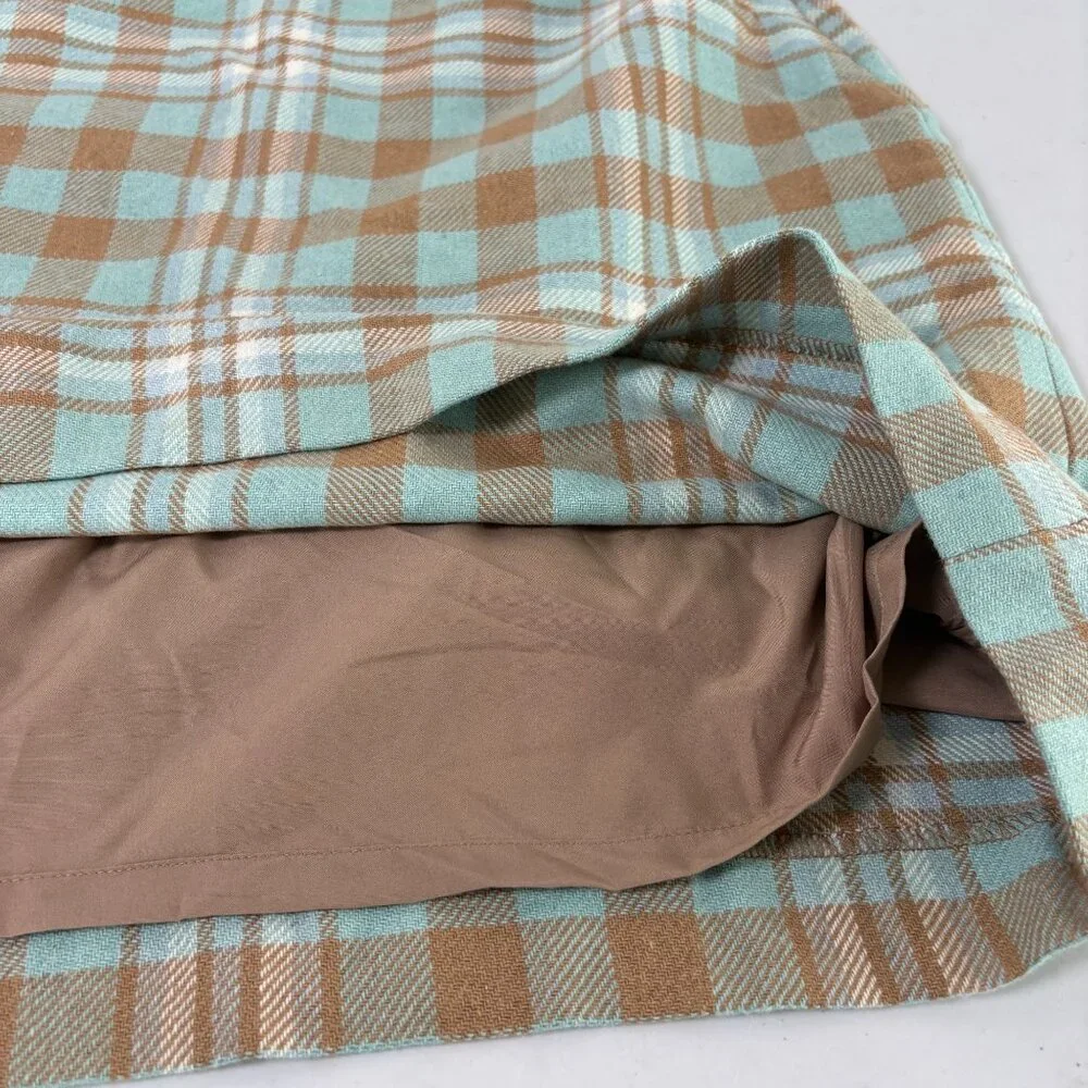 Talbots A Line Skirt‎ Womens Size 10 Blue Tan Plaid Side Zip Wool Blend Lined
